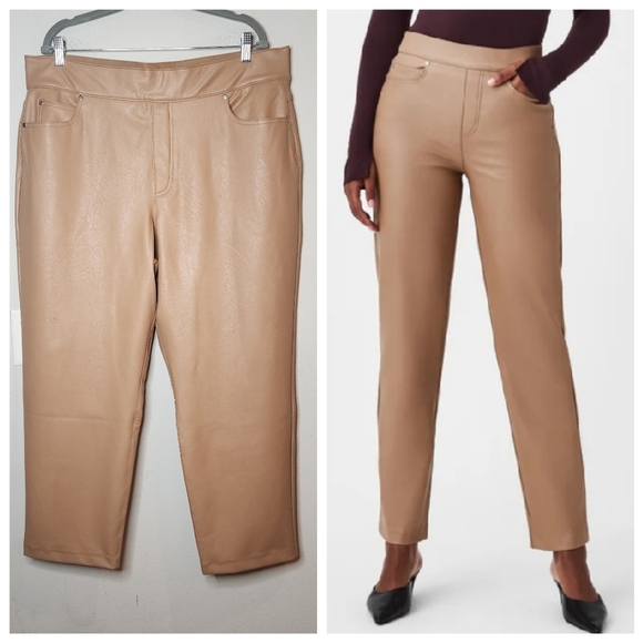 Spanx Leather-Like Straight Leg Tan Pants. Women's plus size 2X. - Picture 1 of 16